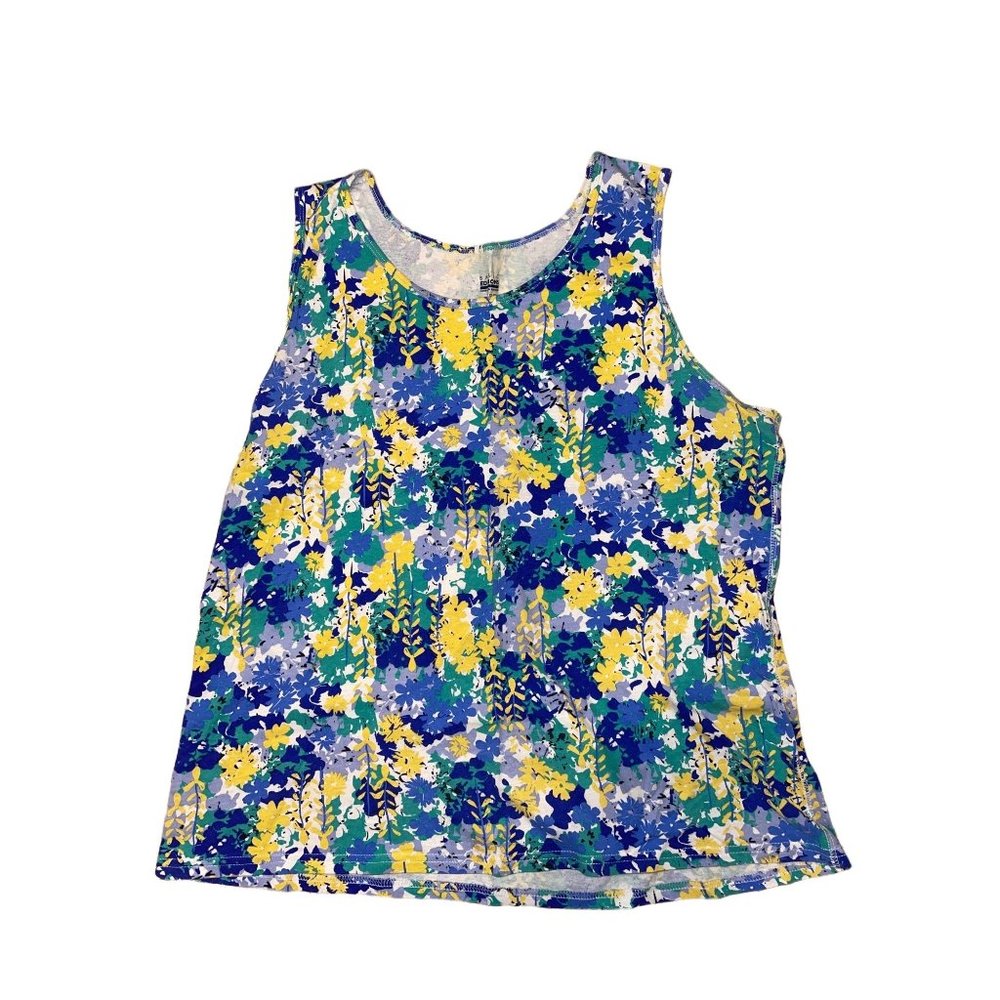 Basic Editions Sleeveless Blue/Yellow/Green Floral Print Top Size  XXL